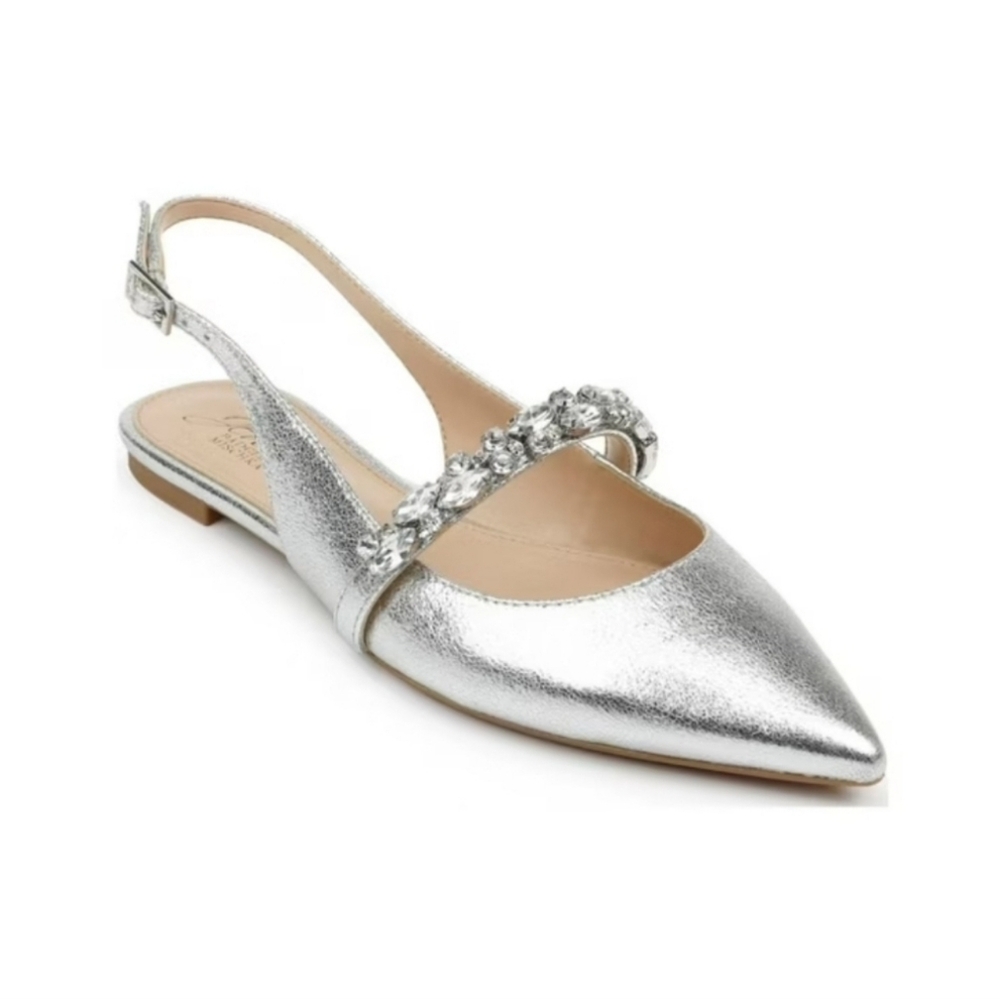 Jewel Badgley Mischka Women's Bambi Silver Pointed Toe Slingback Heels, Size 8.5
